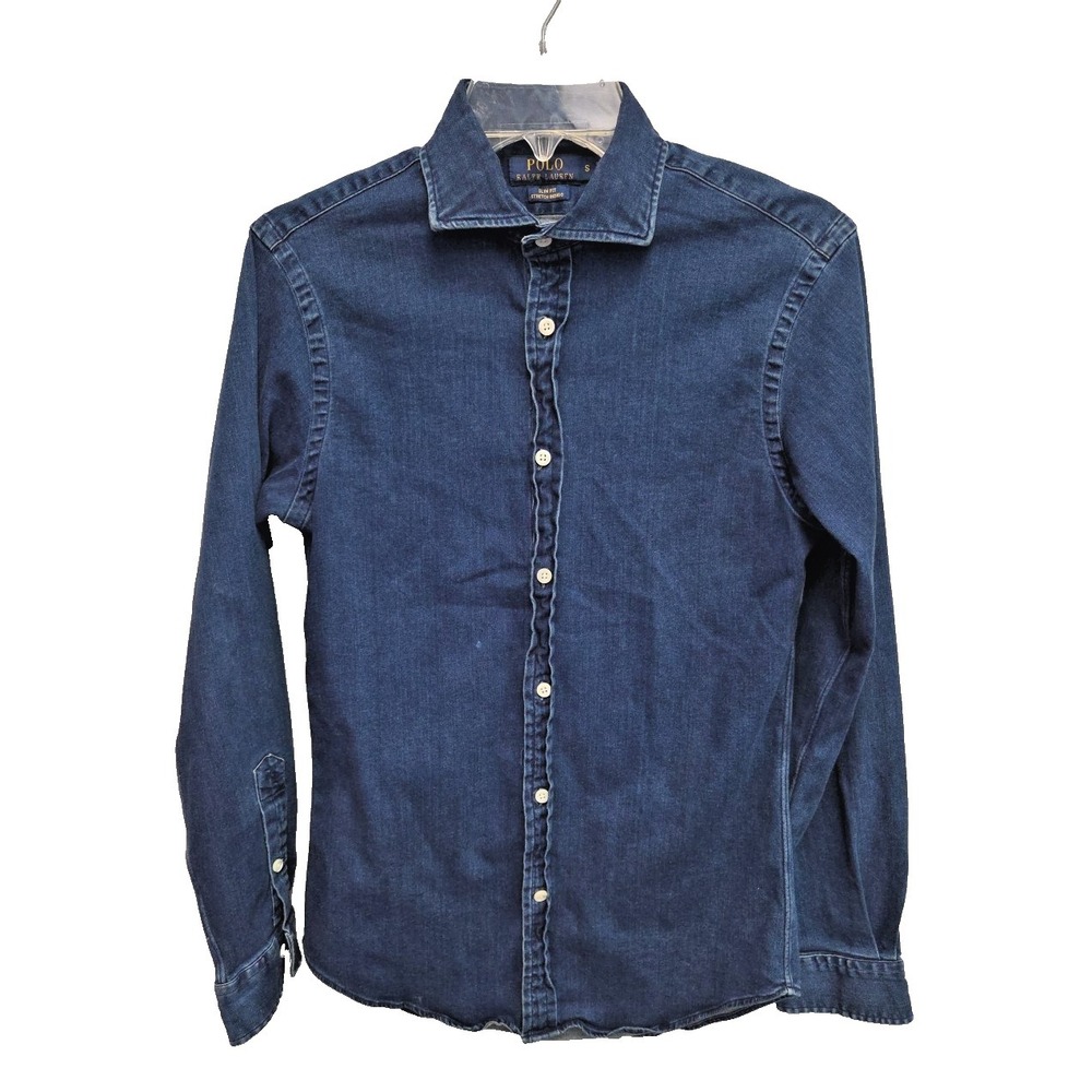 Polo Ralph Lauren Mens S Slim Fit STRETCH Indigo Denim Button Up Shirt RARE